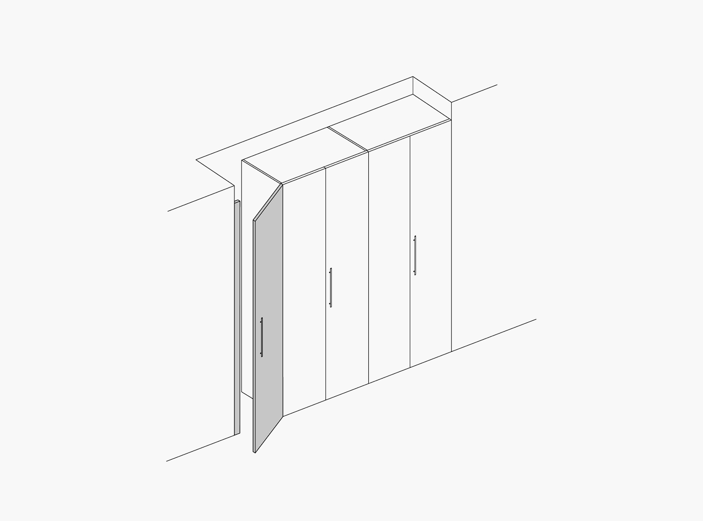 Presotto shelving with hinged door panel — open display meets concealed storage