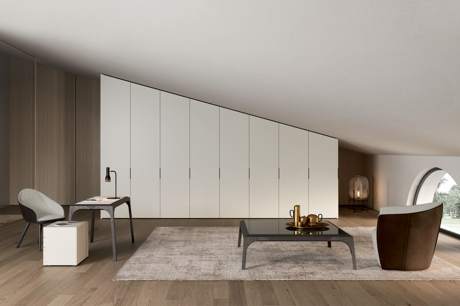 Presotto mirror alongside bespoke cabinetry installation