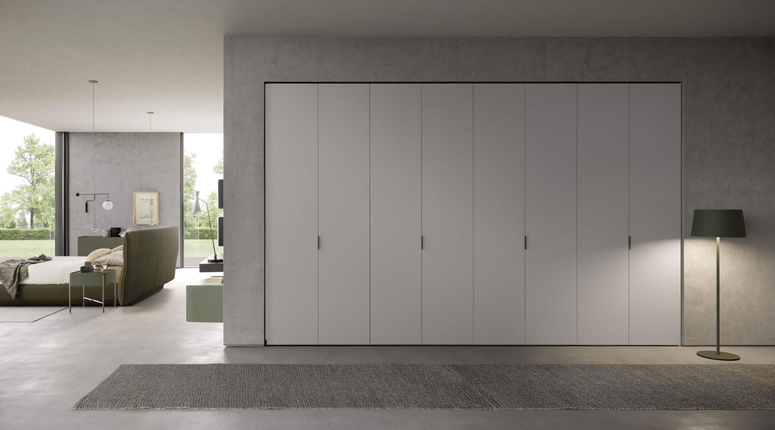 Bespoke hinged-door wardrobe in matte lacquer finish