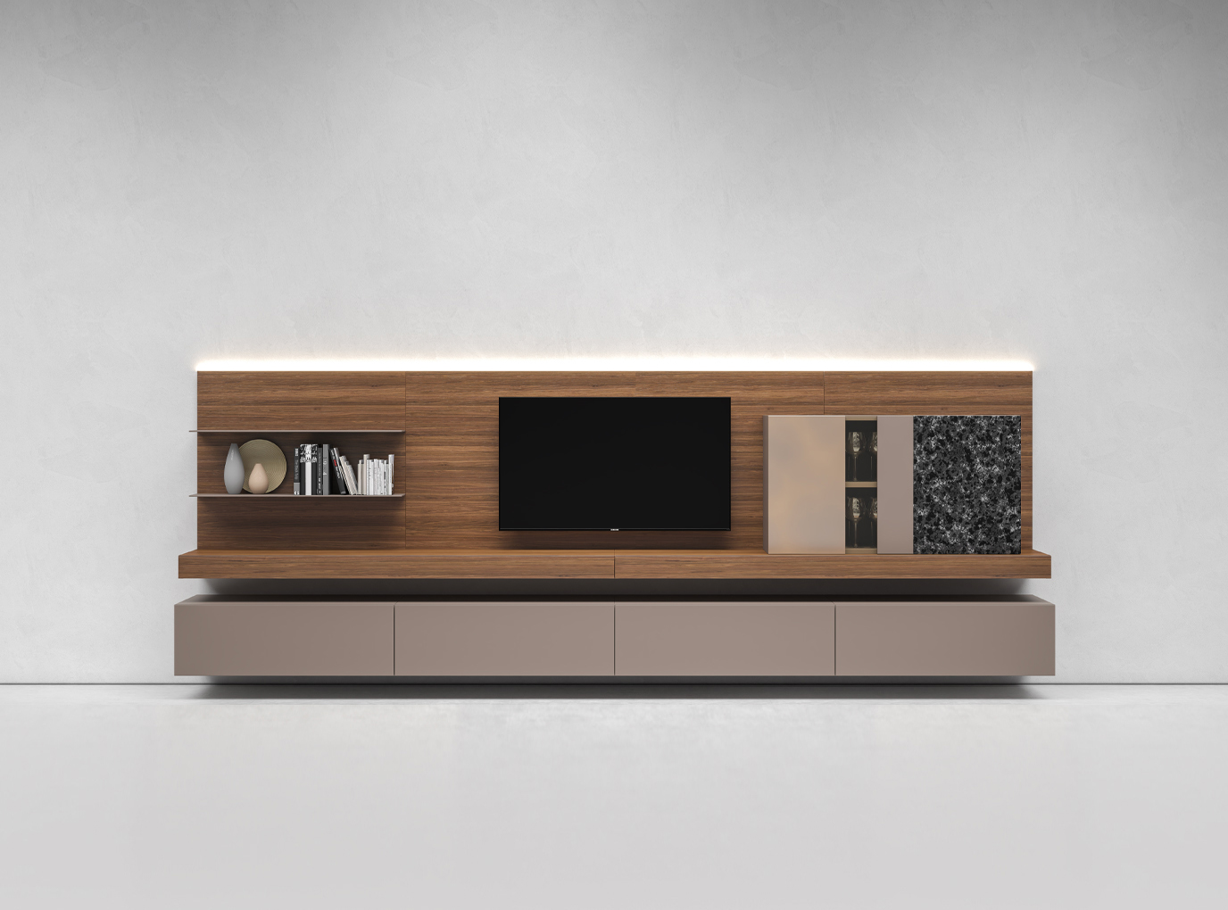 Contemporary dressing room layout with island bench